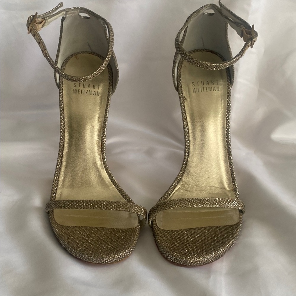 Stuart Weitzman Nudestcurve 100mm Silver & Gold Stiletto Strappy Heels